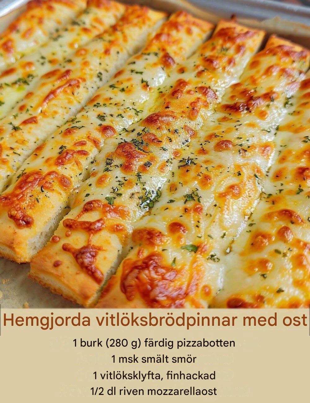 Hemgjorda vitlöksbrödpinnar med ost