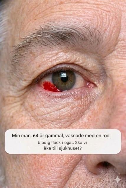 Min 64-årige man vaknade med en röd, blödande fläck i ögat. Ska vi åka till sjukhuset?