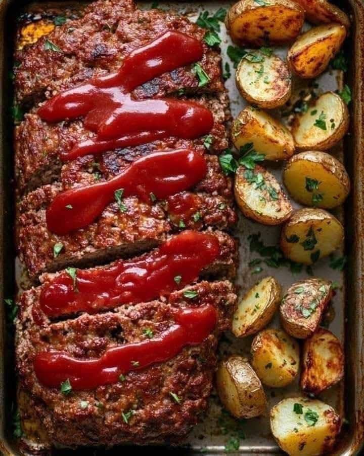 Klassisk köttfärslimpa med rostade potatisar