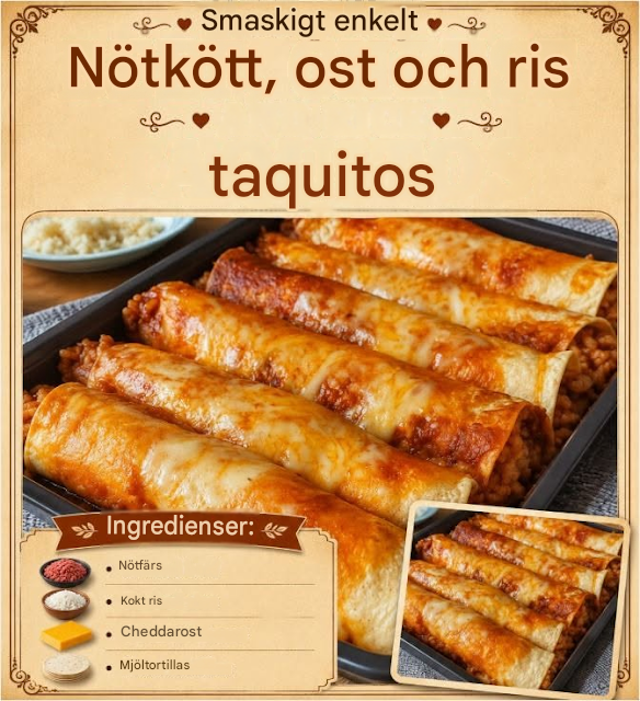 Taquitos med nötkött, ost och ris