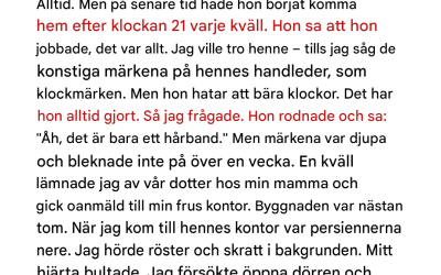 Min fru började komma hem efter klockan 21 med konstiga märken på handlederna – så jag dök oanmäld upp på hennes kontor en kväll.