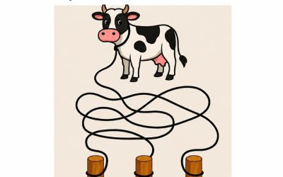 Kan du hjälpa den här kon? 🐮Hitta rätt påle!