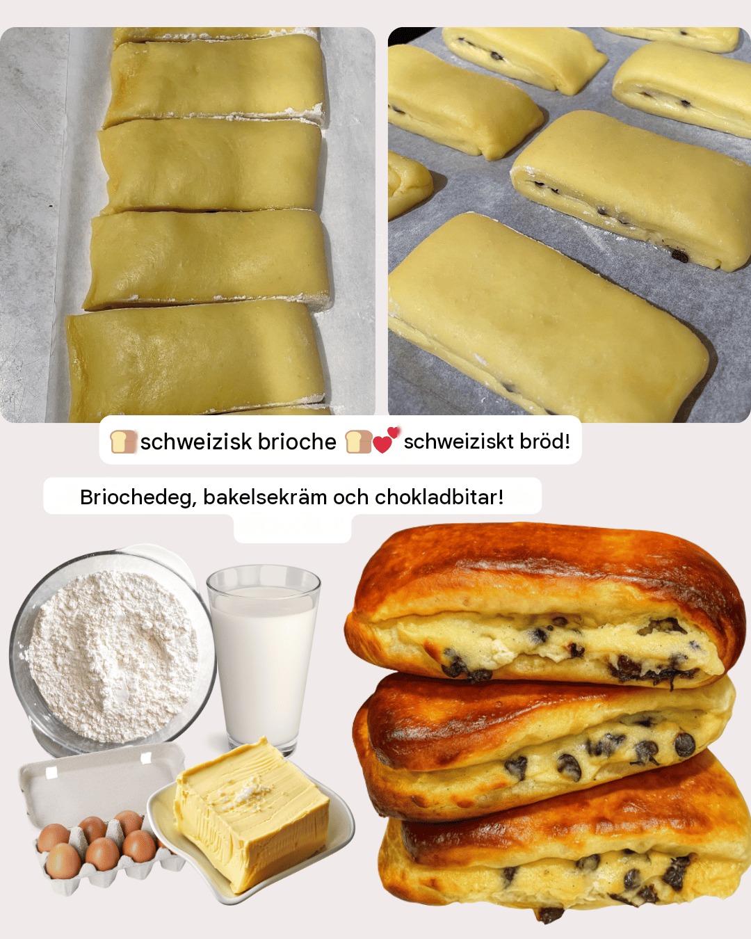 Hemgjord schweizisk brioche (schweiziskt bröd) – bakverkskräm och chokladbitar
