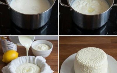 Hemgjord ost gjord på 1 liter mjölk, en halv citron och 1 yoghurt